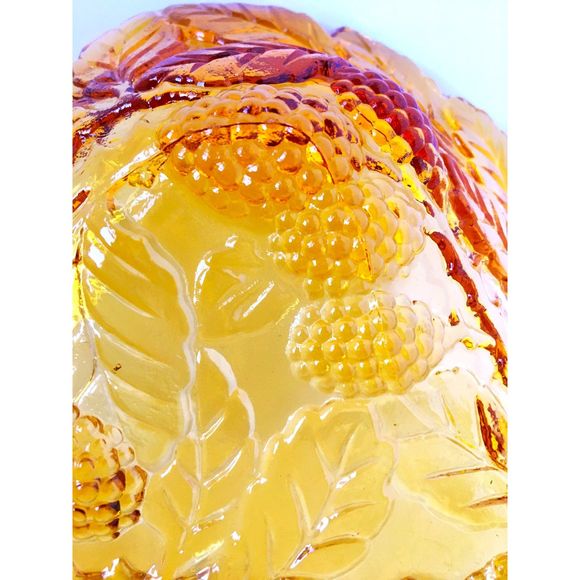 Amber MCM Indiana Glass Leaf Shape Leaves and Berries Candy Dish - Picture 3 of 5